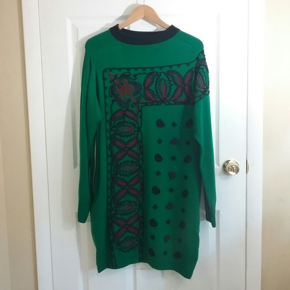 Sacai 100% Wool Embroidered Green Sweater Dress 3 - Picture 9 of 14